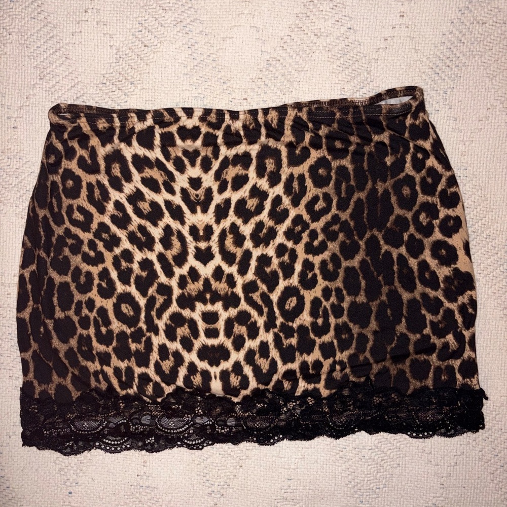 Leopard Print Lace Trim Mini Skirt - Brown/Black